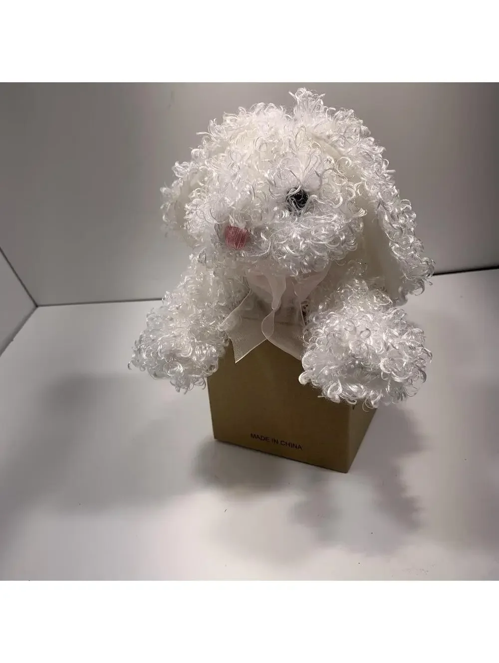 White Curly Plush Dog Puppy Stuffed Animal Soft Toy